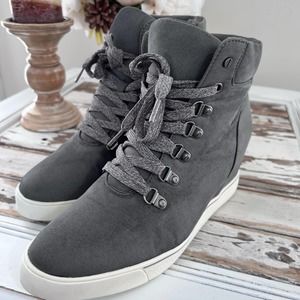 CLEARANCE - Sugar, faux suede Wedge sneaker, grey,  size 9 1/2